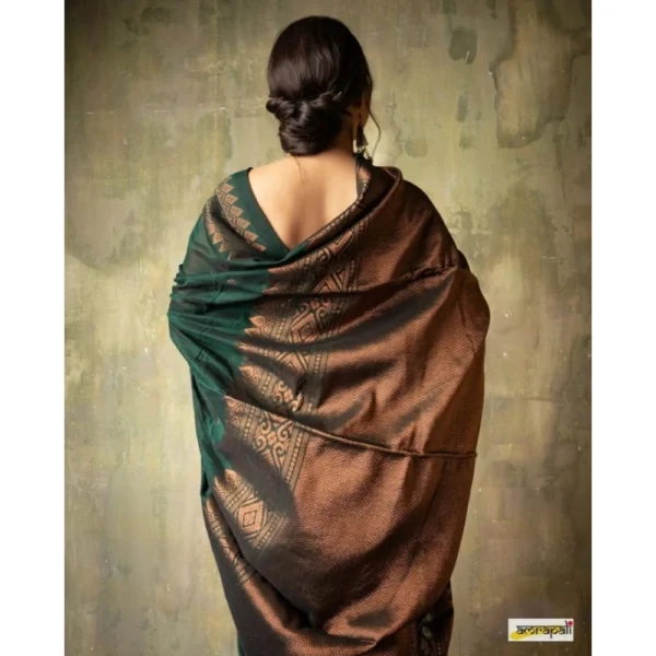 Women's Silk Printed Saree With Unstitched Blouse 5.5Mtr (Green) - Image 2