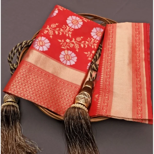 Women's Silk Printed Saree With Unstitched Blouse 5.5Mtr (White) - Image 3