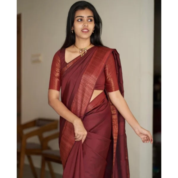 Women's Silk Printed Saree With Unstitched Blouse 5.5Mtr (Maroon) - Image 3