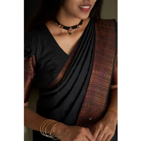 Women's Silk Printed Saree With Unstitched Blouse 5.5Mtr (Black) - Image 2