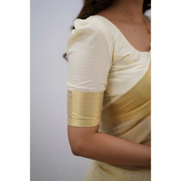 Women's Silk Printed Saree With Unstitched Blouse 5.5Mtr (Cream) - Image 3