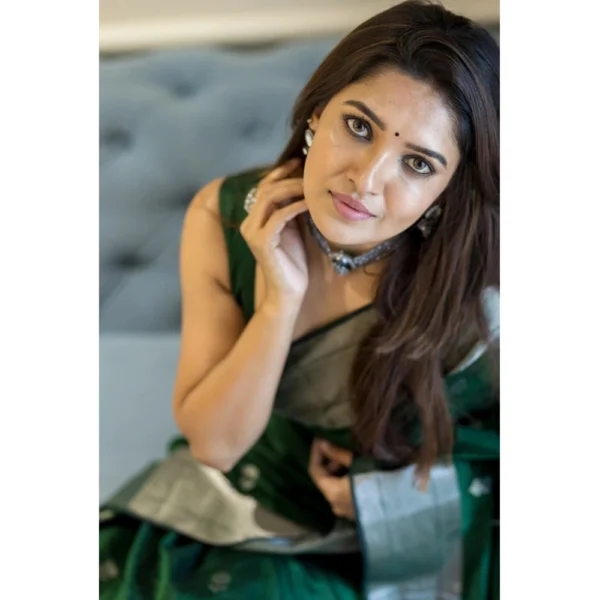 Women's Cotton  Printed Saree With Unstitched Blouse 5.5Mtr (Green) - Image 3