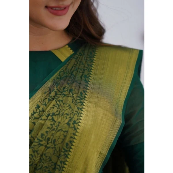 Women's Silk Printed Saree With Unstitched Blouse 5.5Mtr (Green) - Image 3