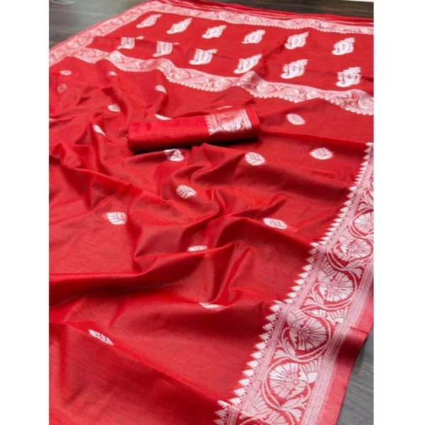 Women's Cotton  Printed Saree With Unstitched Blouse 5.5Mtr (Red) - Image 3