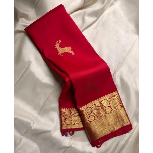 Women's Silk Printed Saree With Unstitched Blouse 5.5Mtr (Red) - Image 3