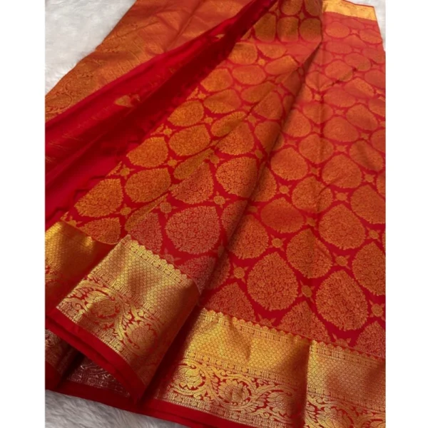 Women's Silk Printed Saree With Unstitched Blouse 5.5Mtr (Red) - Image 2