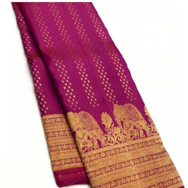 Women's Silk Printed Saree With Unstitched Blouse 5.5Mtr (Rani Pink) - Image 2