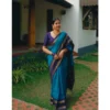 Women's Silk Printed Saree With Unstitched Blouse 5.5Mtr (Blue) - Image 2