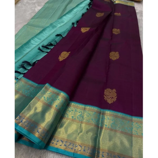 Women's Silk Printed Saree With Unstitched Blouse 5.5Mtr (Wine) - Image 3