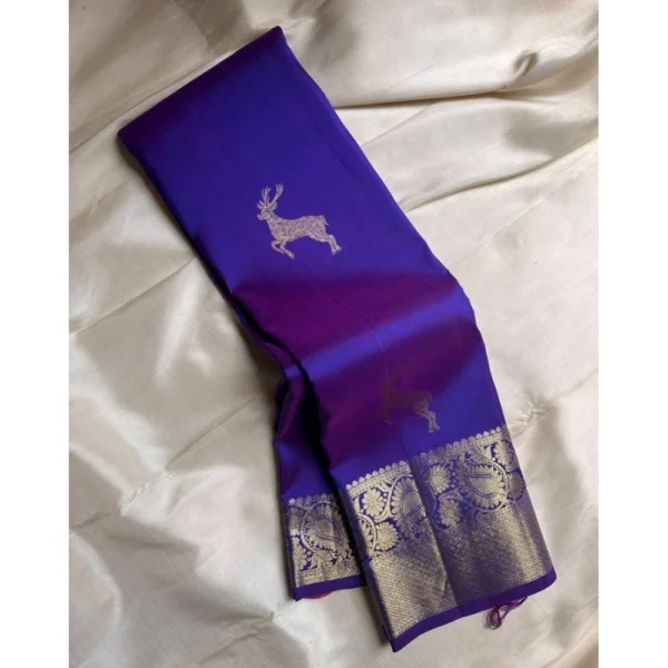 Women's Silk Printed Saree With Unstitched Blouse 5.5Mtr (Royal Blue) - Image 3