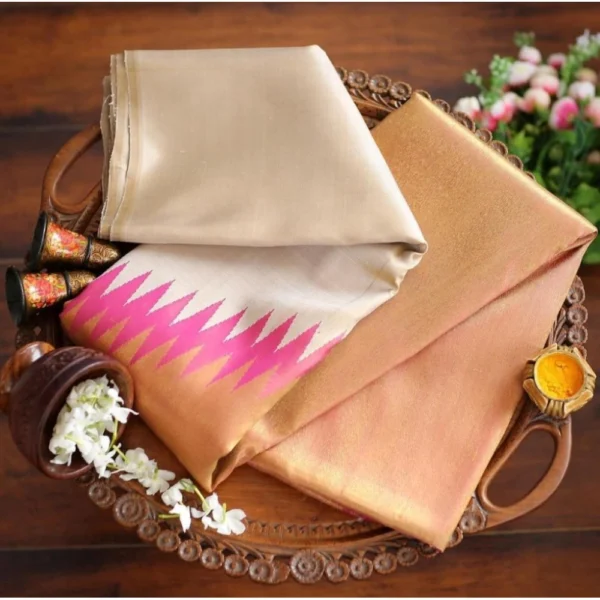 Women's Silk Printed Saree With Unstitched Blouse 5.5Mtr (Cream) - Image 2