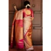 Women's Silk Printed Saree With Unstitched Blouse 5.5Mtr (Cream) - Image 3