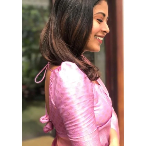 Women's Silk Printed Saree With Unstitched Blouse 5.5Mtr (Pink) - Image 3