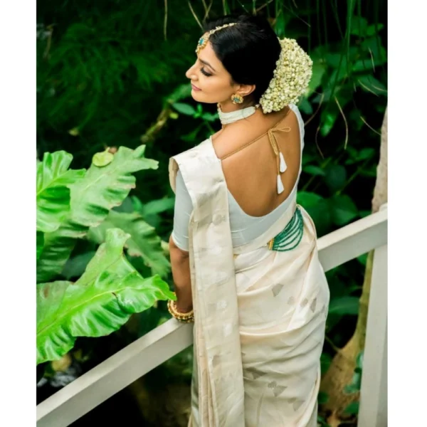 Women's Silk Printed Saree With Unstitched Blouse 5.5Mtr (White) - Image 3
