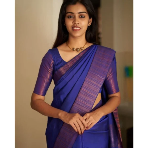 Women's Silk Printed Saree With Unstitched Blouse 5.5Mtr (Blue) - Image 2