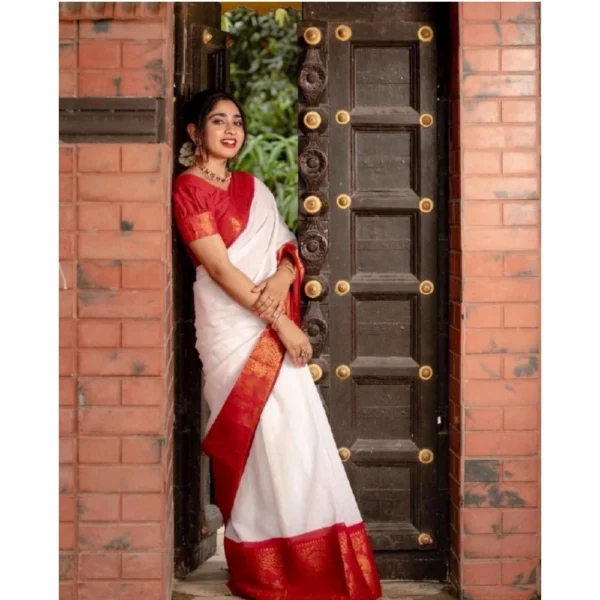 Women's Silk Printed Saree With Unstitched Blouse 5.5Mtr (White) - Image 3