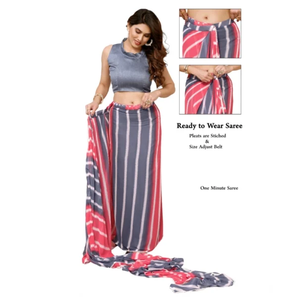 Women's Small Lace Georgette Striped Ready-to-Wear Saree With Unstitched Blouse 5.5 Mtr (Pink) - Image 2
