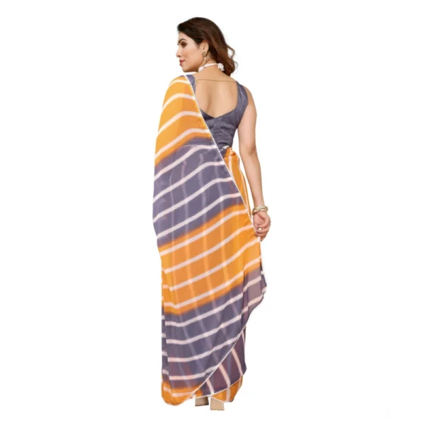 Women's Small Lace Georgette Striped Ready-to-Wear Saree With Unstitched Blouse 5.5 Mtr (Orange-Grey) - Image 2