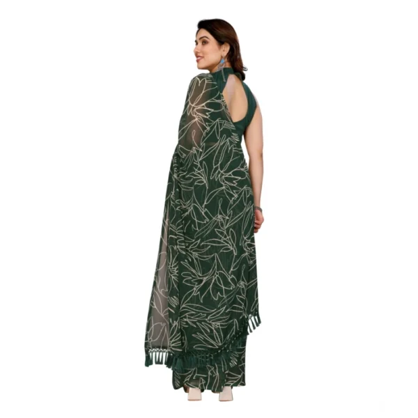 Women's Zalar Lace Georgette Printed Ready-to-Wear Saree With Unstitched Blouse 5.5 Mtr (Green) - Image 3