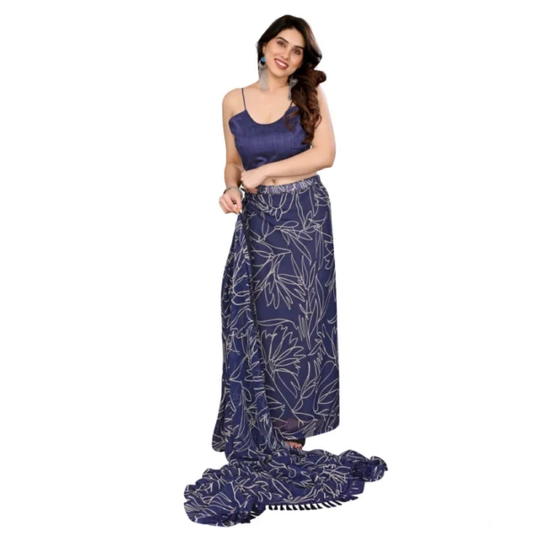 Women's Zalar Lace Georgette Printed Ready-to-Wear Saree With Unstitched Blouse 5.5 Mtr (Blue) - Image 3