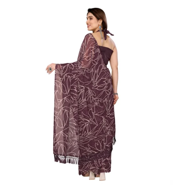 Women's Zalar Lace Georgette Printed Ready-to-Wear Saree With Unstitched Blouse 5.5 Mtr (Wine) - Image 3