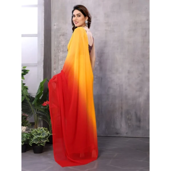 Women's Small Lace Georgette Solid Ready-to-Wear Saree With Unstitched Blouse 5.5 Mtr (Red-Orange) - Image 3