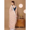Women's Small Lace Georgette Striped Ready-to-Wear Saree With Unstitched Blouse 5.5 Mtr (Orange) - Image 3