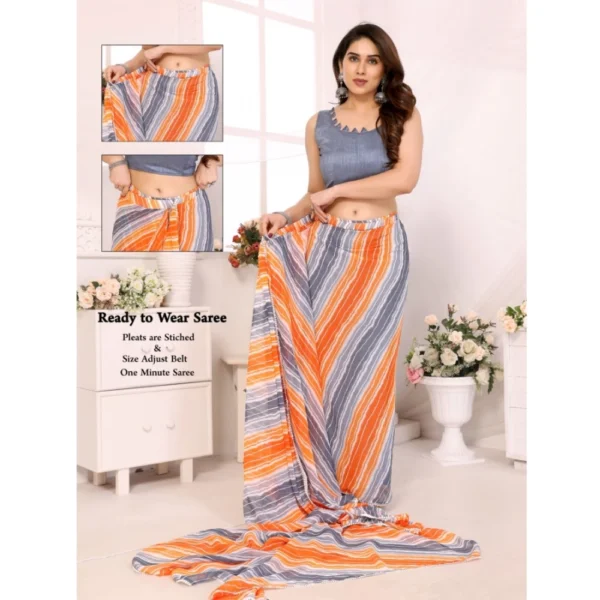 Women's Small Lace Georgette Striped Ready-to-Wear Saree With Unstitched Blouse 5.5 Mtr (Grey) - Image 2
