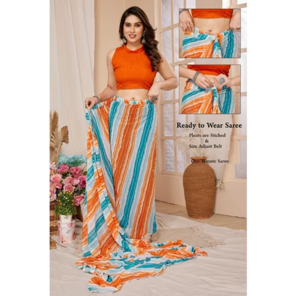Generic Women's Small Lace Georgette Striped Ready-to-Wear Saree With Unstitched Blouse 5.5 Mtr (Multicolor) - Image 3