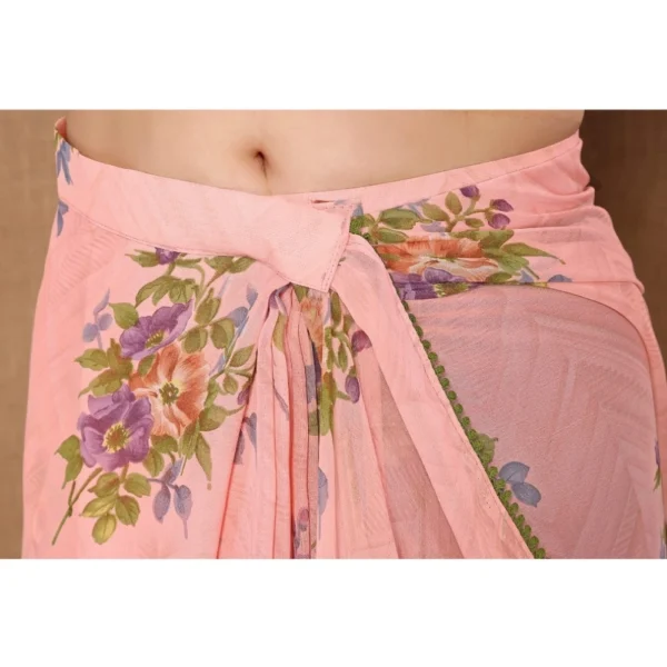 Women's Small Lace Georgette Printed Ready-to-Wear Saree With Unstitched Blouse 5.5 Mtr (Peach) - Image 2