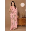 Women's Small Lace Georgette Printed Ready-to-Wear Saree With Unstitched Blouse 5.5 Mtr (Peach)