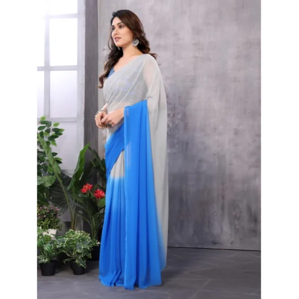 Women's Small Lace Georgette Solid Ready-to-Wear Saree With Unstitched Blouse 5.5 Mtr (Grey-Blue) - Image 3