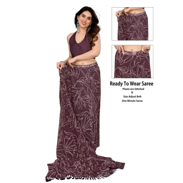 Women's Zalar Lace Georgette Printed Ready-to-Wear Saree With Unstitched Blouse 5.5 Mtr (Wine) - Image 2
