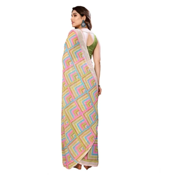 Generic Women's Small Lace Georgette Printed Ready-to-Wear Saree With Unstitched Blouse 5.5 Mtr (Green) - Image 3