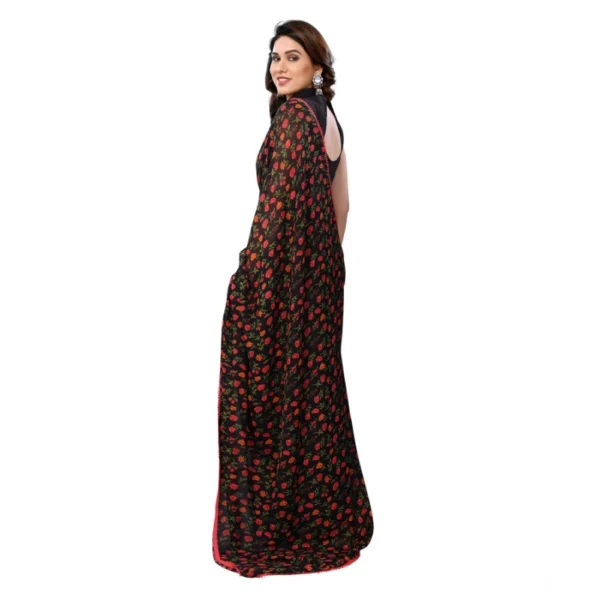Women's Small Lace Georgette Printed Ready-to-Wear Saree With Unstitched Blouse 5.5 Mtr (Black) - Image 3