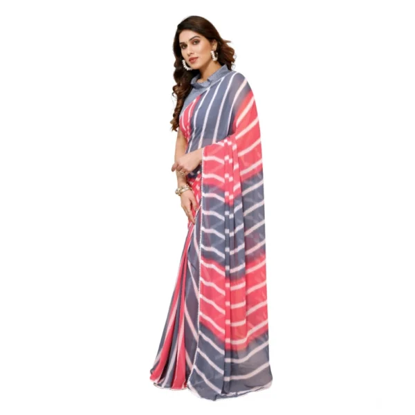 Women's Small Lace Georgette Striped Ready-to-Wear Saree With Unstitched Blouse 5.5 Mtr (Pink) - Image 3