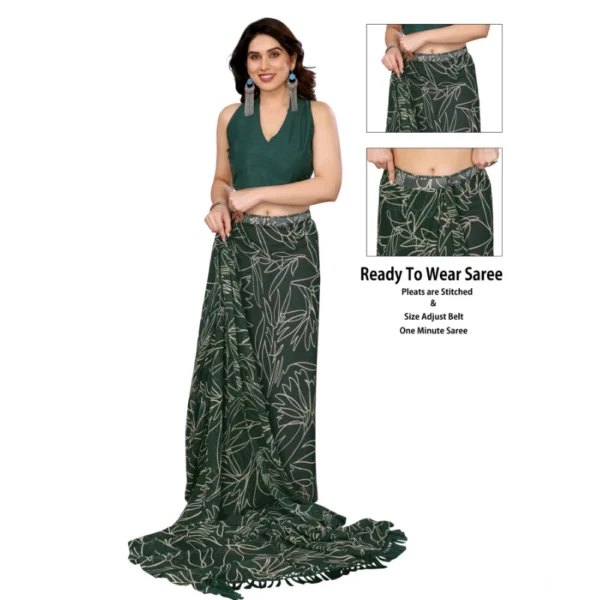 Women's Zalar Lace Georgette Printed Ready-to-Wear Saree With Unstitched Blouse 5.5 Mtr (Green) - Image 2
