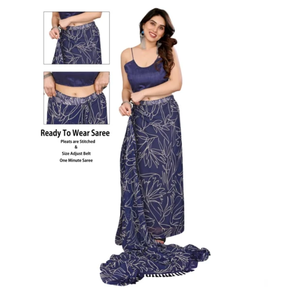 Women's Zalar Lace Georgette Printed Ready-to-Wear Saree With Unstitched Blouse 5.5 Mtr (Blue) - Image 2