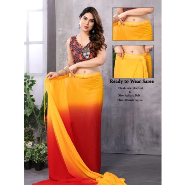 Women's Small Lace Georgette Solid Ready-to-Wear Saree With Unstitched Blouse 5.5 Mtr (Red-Orange) - Image 2