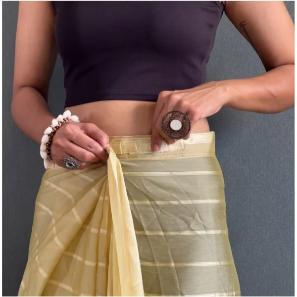Women's Chiffon Striped Ready to wear Saree With Unstitched Women>Ethnic Wear>Blouse 5.5 Mtr (Yellow) - Image 2