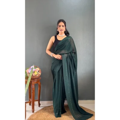 Women's Chiffon Solid Ready to wear Saree With Unstitched Women>Ethnic Wear>Blouse 5.5 Mtr (Green )