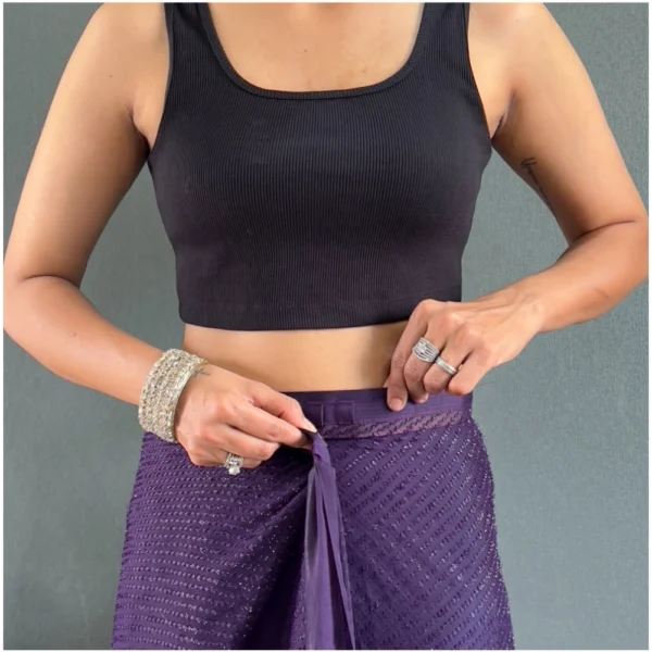 Women's Chiffon Solid Ready to wear Saree With Unstitched Women>Ethnic Wear>Blouse 5.5 Mtr (Purple) - Image 2