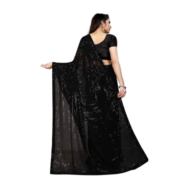Women's Georgette Embellished Sequnece Bollywood Saree With Unstitched Women>Ethnic Wear>Blouse 5.5Mtr (Black) - Image 2