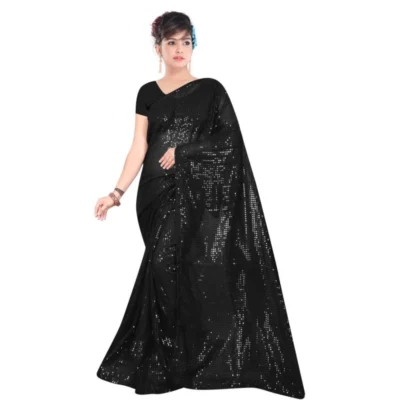 Women's Georgette Embellished Sequnece Bollywood Saree With Unstitched Women>Ethnic Wear>Blouse 5.5Mtr (Black)
