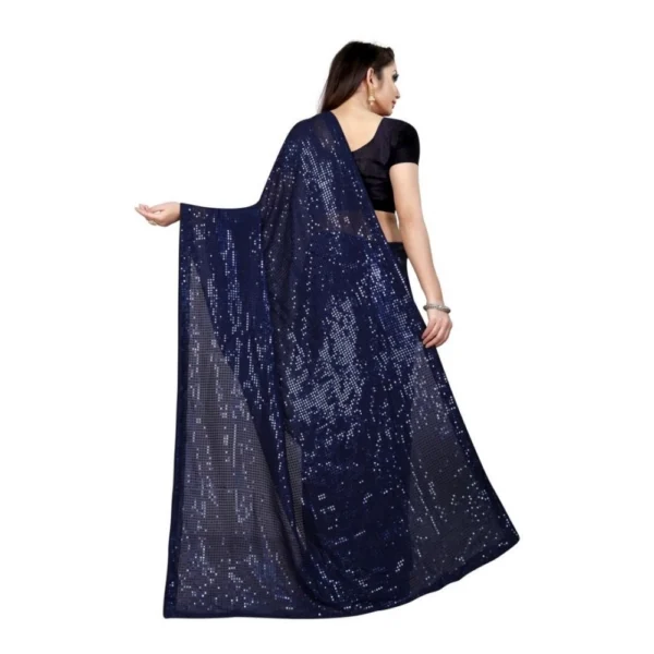 Women's Georgette Embellished Sequnece Bollywood Saree With Unstitched Women>Ethnic Wear>Blouse 5.5Mtr (Blue) - Image 2