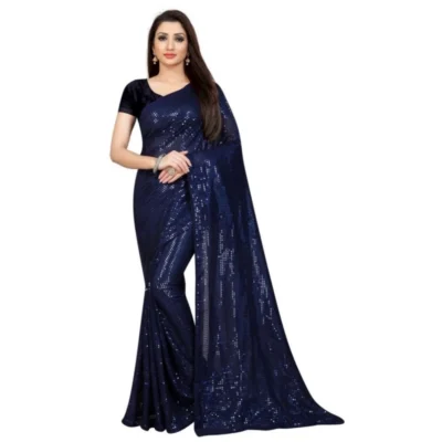 Women's Georgette Embellished Sequnece Bollywood Saree With Unstitched Women>Ethnic Wear>Blouse 5.5Mtr (Blue)