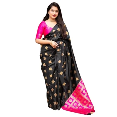 Women's Silk Printed Saree With Unstitched Women>Ethnic Wear>Blouse 5.5Mtr (Pink)