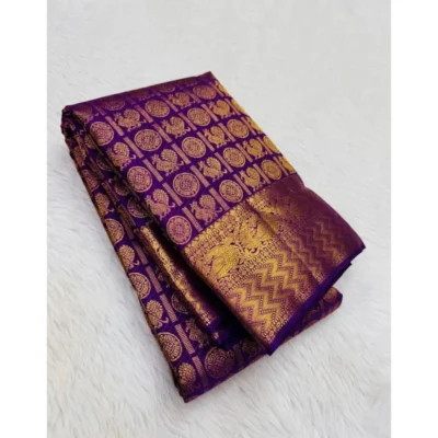 Women's Silk Printed Saree With Unstitched Blouse 5.5Mtr (Purple)