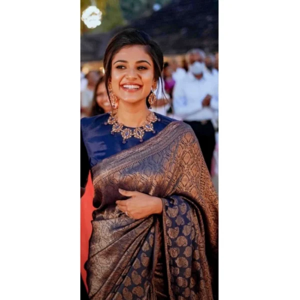 Women's Silk Printed Saree With Unstitched Blouse 5.5Mtr (Blue)