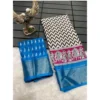 Women's Soft Dola Cotton Kalamkari Printed Saree With Unstitched Women>Ethnic Wear>Blouse 5.5Mtr (Sky Blue)